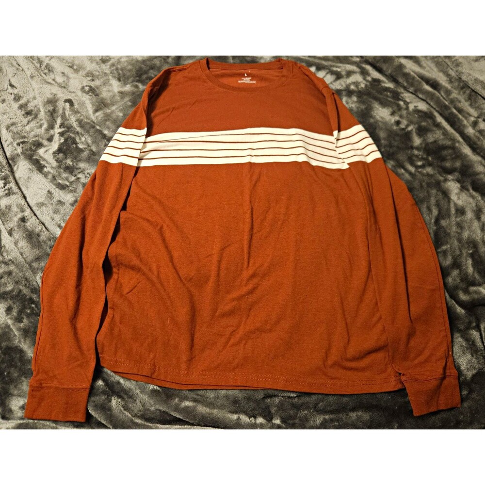 Sonoma Regular Fit Brown White Striped Long Sleeve Crew Neck Knit Tee Mens L